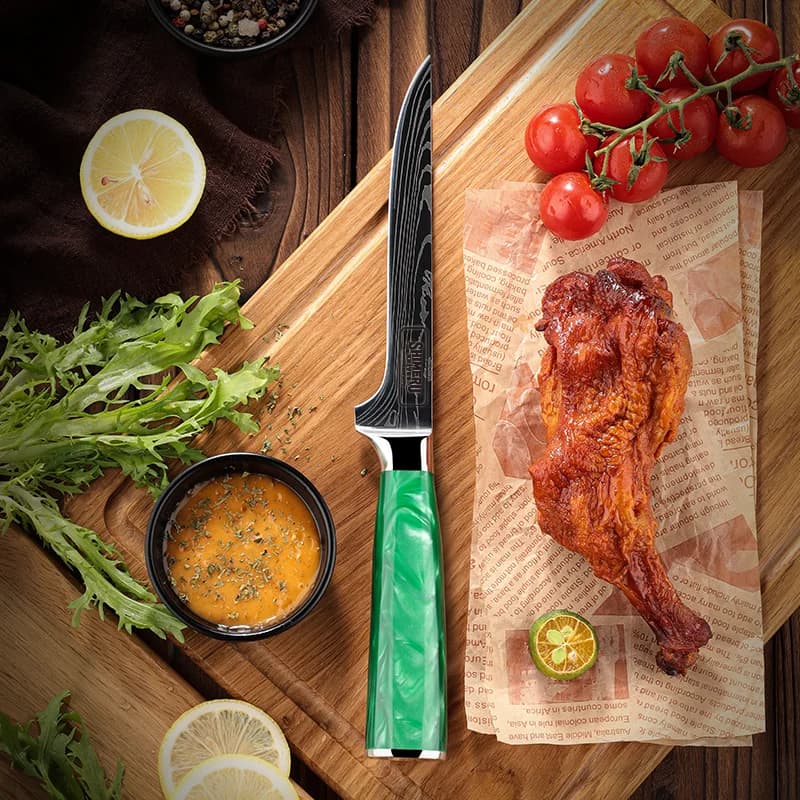 Kitakami 北上川 Damascus Pattern Stainless Steel Kitchen 8 Knife Set