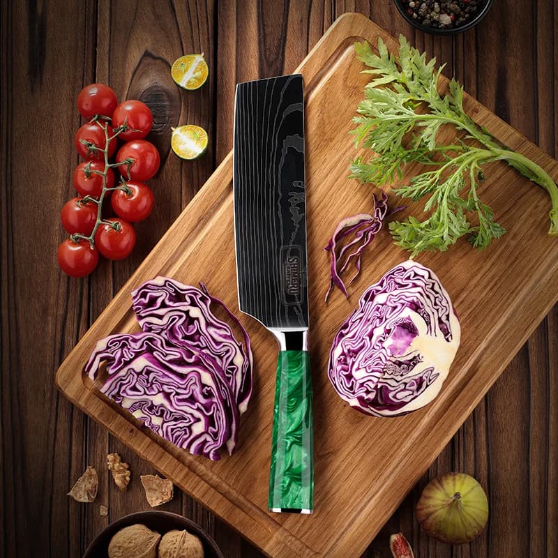 Kitakami 北上川 Damascus Pattern Stainless Steel Kitchen 8 Knife Set