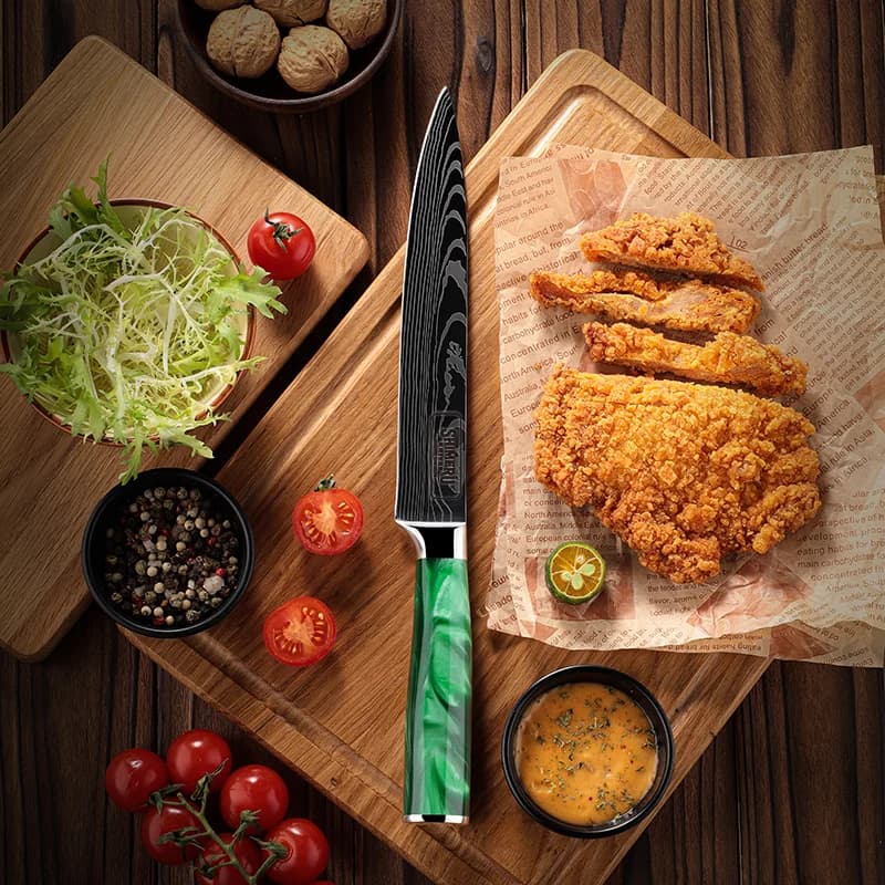 Kitakami 北上川 Damascus Pattern Stainless Steel Kitchen 8 Knife Set