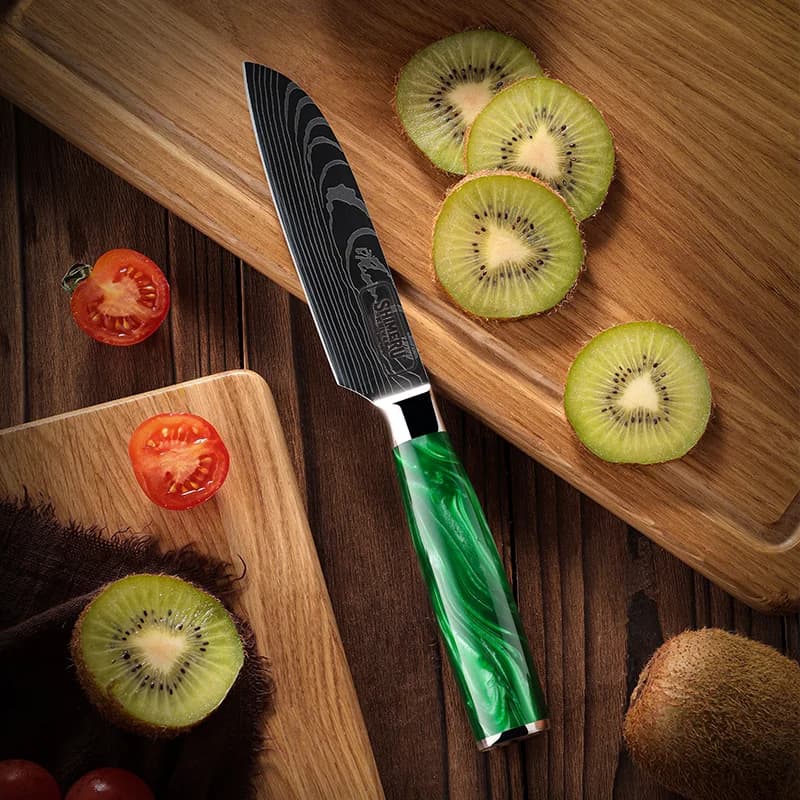 Kitakami 北上川 Damascus Pattern Stainless Steel Kitchen 8 Knife Set