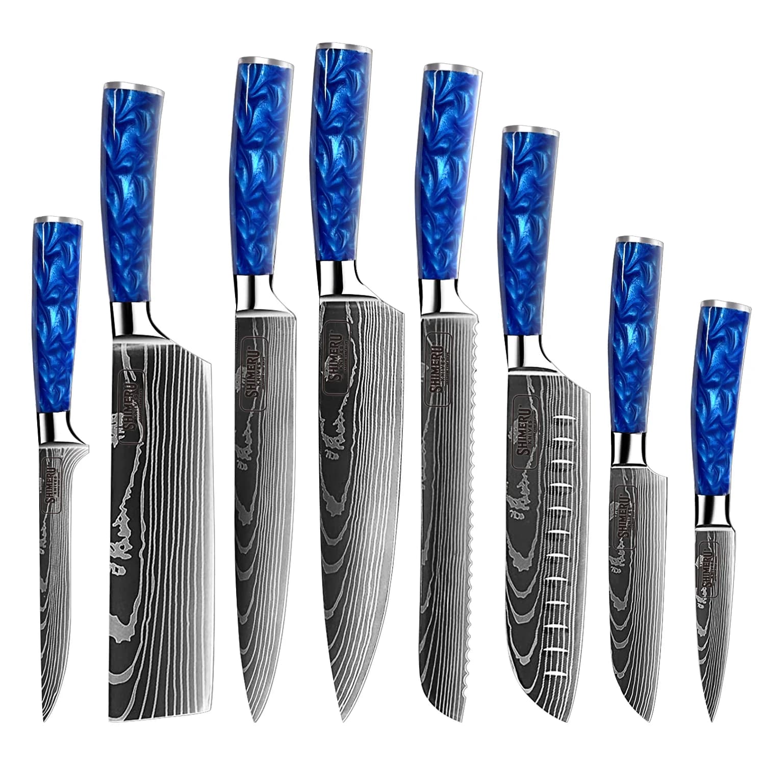 Shinano  信濃川 Damascus Pattern Stainless Steel Kitchen 8 Knife Set