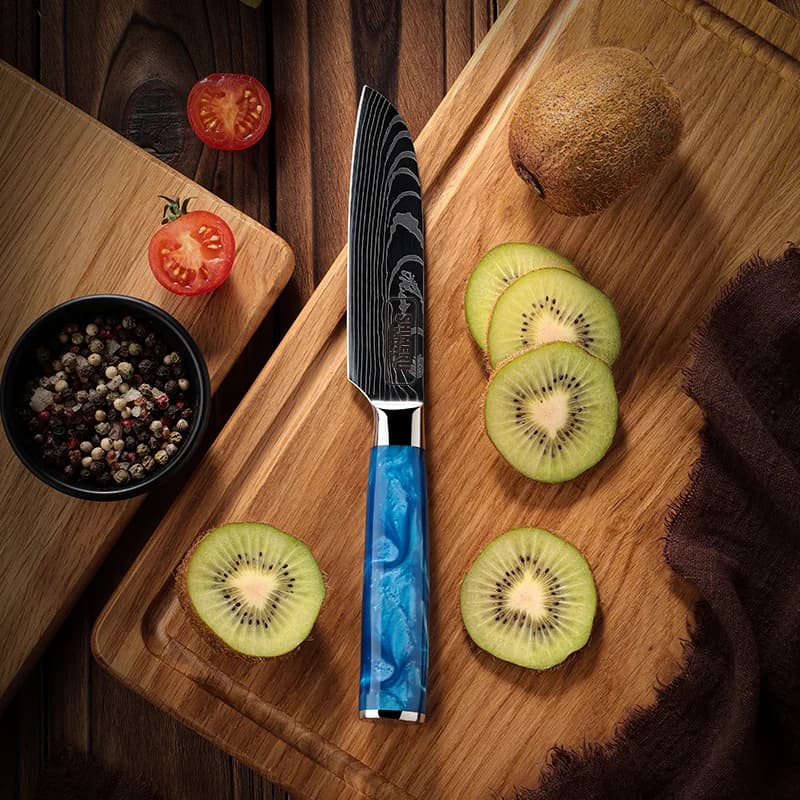 Shinano  信濃川 Damascus Pattern Stainless Steel Kitchen 8 Knife Set