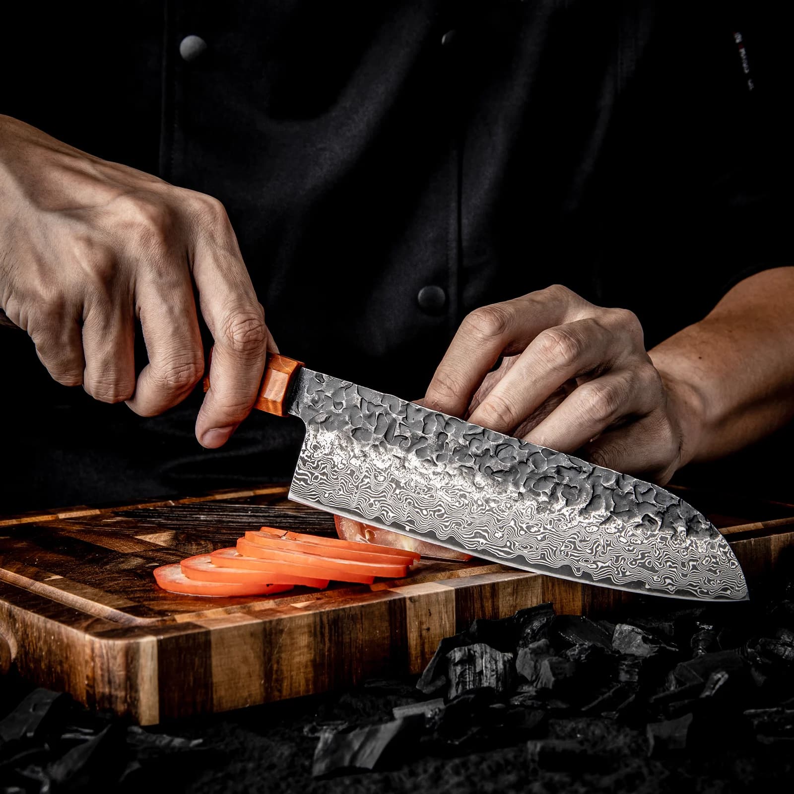 Dark Grain 7" Damascus Steel Santoku Knife 三徳包丁