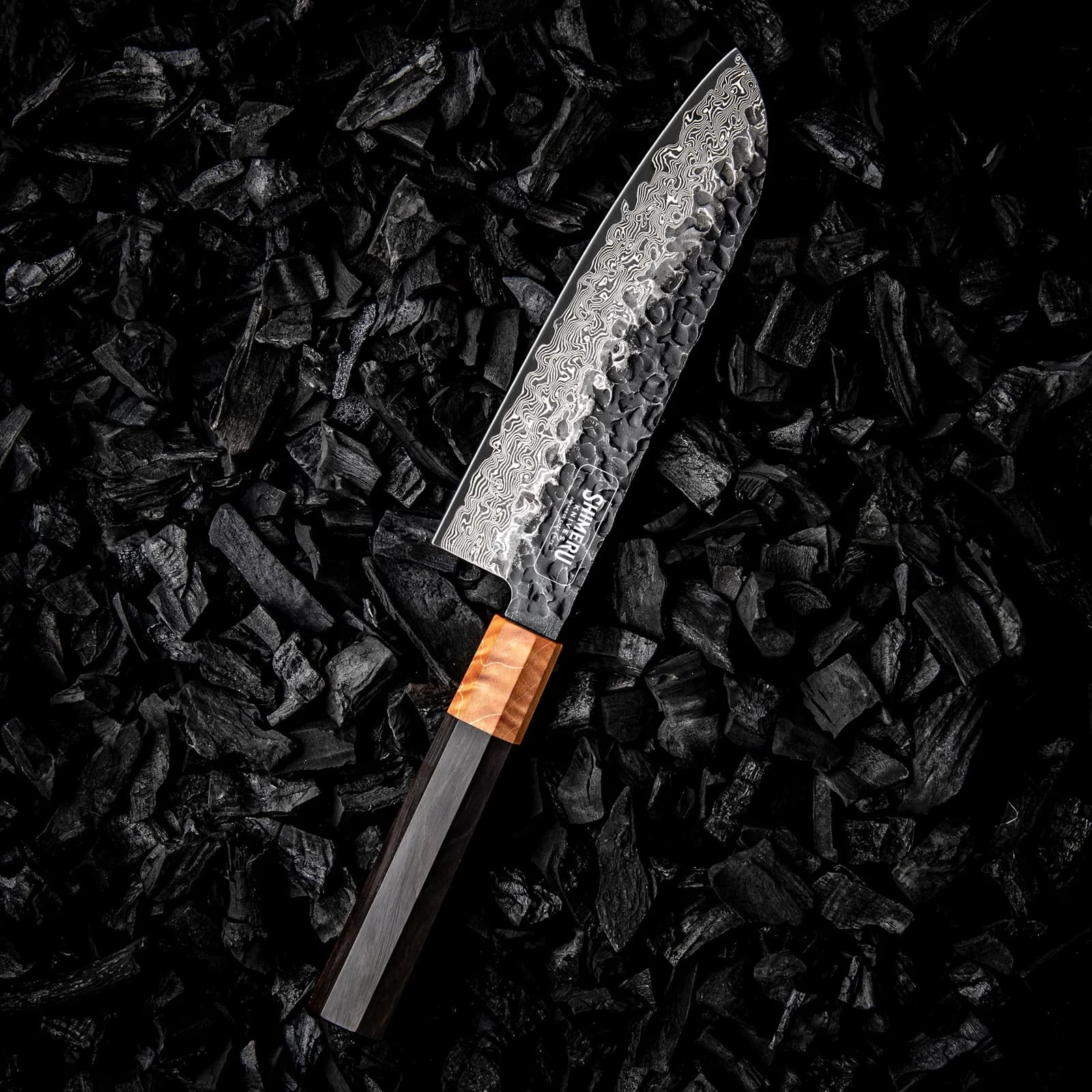 Dark Grain 7" Damascus Steel Santoku Knife 三徳包丁