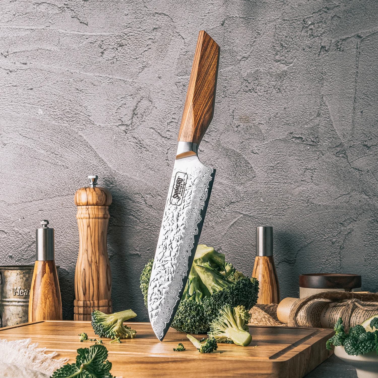 Shikoku 7" Damascus Steel Kengata Santoku 三徳包丁