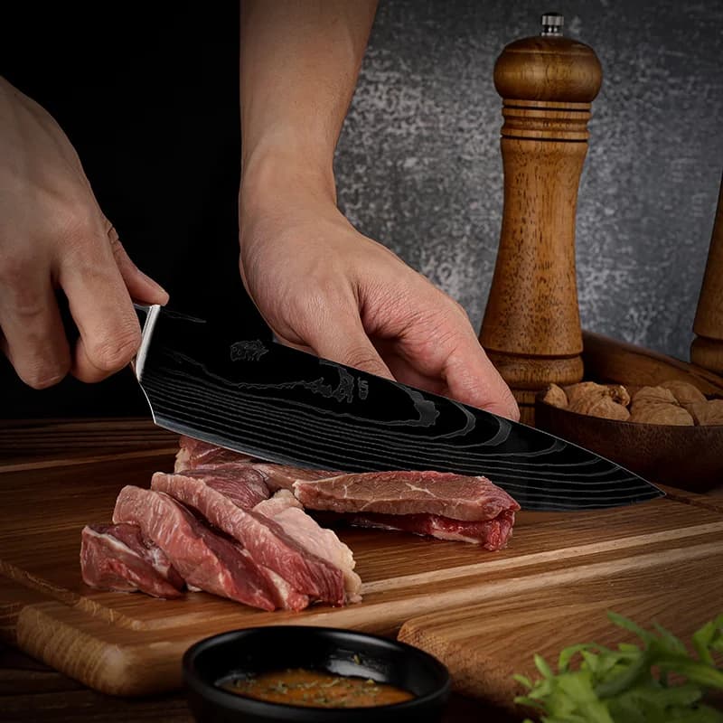 Asahi 朝日川 Damascus Pattern Stainless Steel Kitchen 8 Knife Set