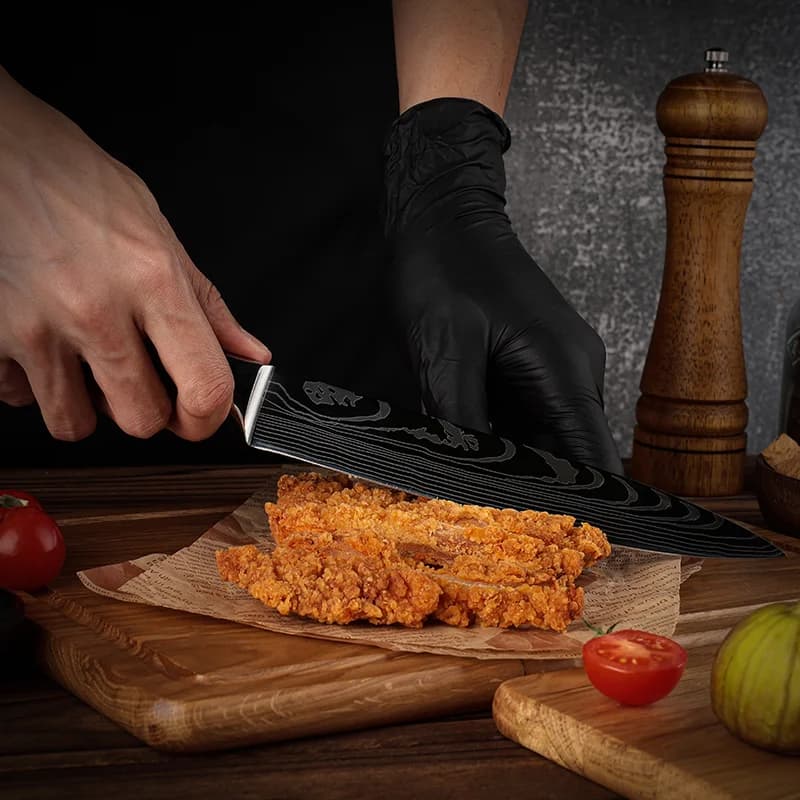 Asahi 朝日川 Damascus Pattern Stainless Steel Kitchen 8 Knife Set